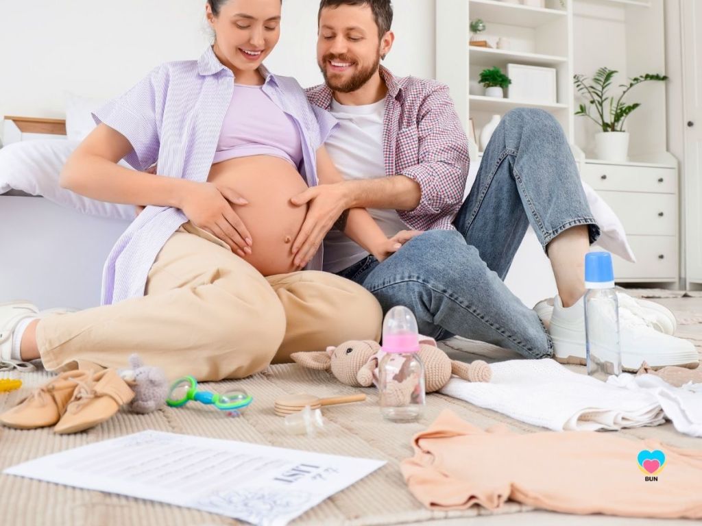 pregnant woman and support person packing birth hospital bag together